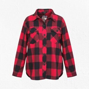 Sanctuary Buffalo Plaid Flannel Shacket Red Black Cotton Flannel Size Medium